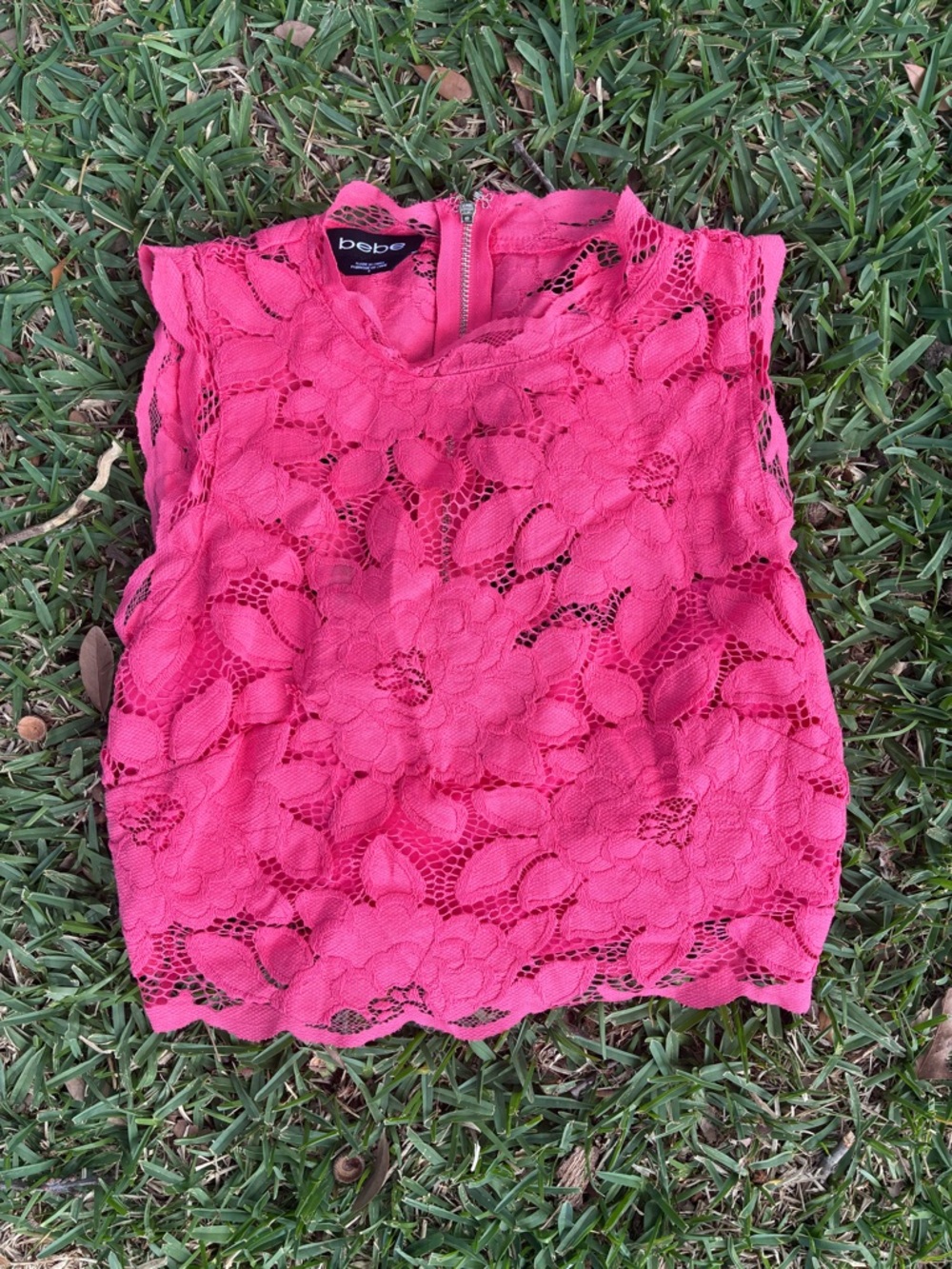 BeBe Pink Floral Lace High-Neck Sleeveless Top